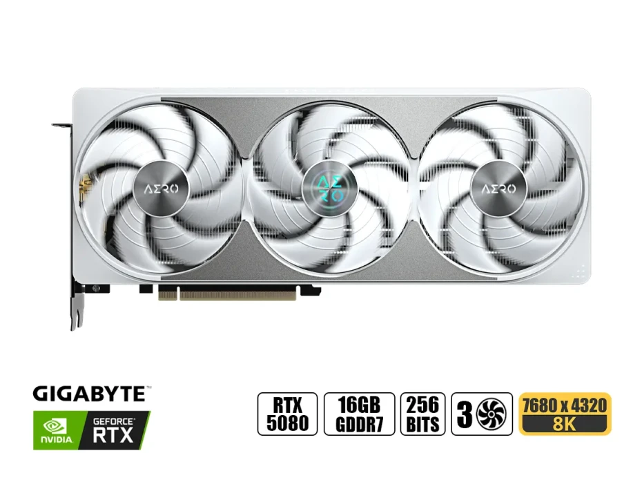 Tarjeta De Video Gigabyte Rtx 5080 Aero Oc Sff 16gb Gddr7 (gv-n5080aero Oc-16gd) Blanco, Geforce Nvidia 256 Bits, 3 Ventiladores