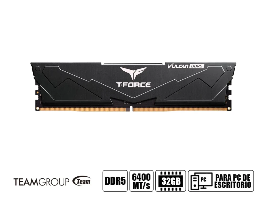 Memoria Ram Teamgroup Ddr5 32gb (2x16gb) T-force Vulcan (flbd564g6400hc34bdc01) 6400 Mhz, Negro