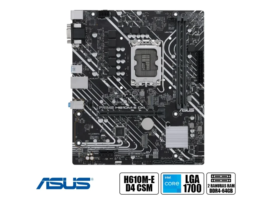 Placa Madre Asus Prime H610m-e D4 Csm (h610m-e D4-csm) Socket Lga 1700, Ram Ddr4 Buss 3200mhz, 13va, 12va Gen