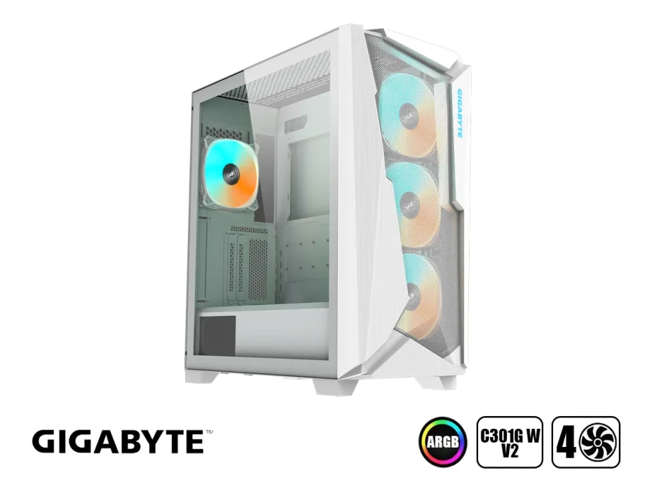 Case Gigabyte C301 Glass White V2 S/fuente (gb-c301gw) Panel De Vidrio, Led Argb, Blanco