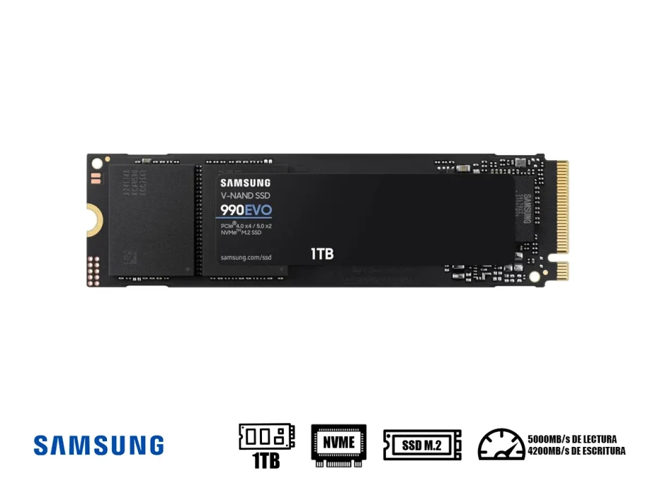 Unidad De Almacenamiento Ssd M.2 Pcie Samsung 1tb Nvme 990 Evo, 2280 (mz-v9e1t0b/am) 5000mb/s