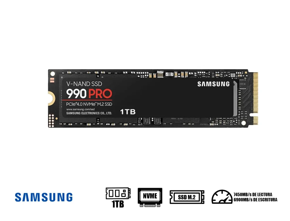 Unidad De Almacenamiento Ssd M.2 Pcie Samsung 1tb Nvme 990 Pro, 2280 (mz-v9p1t0b/am) 7450mb/s