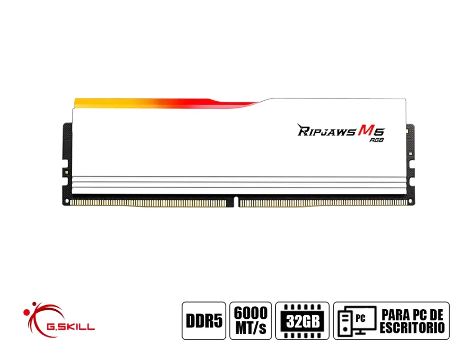 Memoria Ram G.skill Ddr5 32gb (16gbx2) Ripjaws M5 (f5-6000j3636f16gx2-rm5rw) 6000 Mt/s, Blanco, Rgb