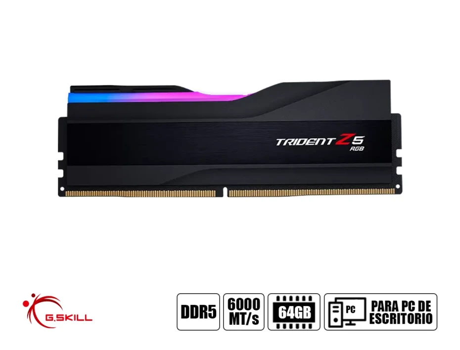 Memoria Ram G.skill Ddr5 64gb (32gbx2) Trident Z5 (f5-6000j3636f32gx2-tz5rk) 6000 Mt/s, Negro, Rgb