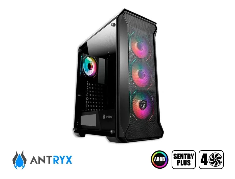 Case Antryx Sentry Plus S/fuente (ac-fx260pk) Panel De Vidrio, 4 Ventiladores, Led Argb, Negro