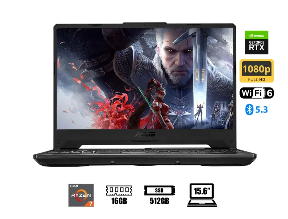 Laptop Asus Ryzen 5 Tuf Gaming A15 R5-7535hs Fa506nc-hn016 (90nr0jf7-m009k0) 15.6" Fhd 144hz, Ram 16gb, Ssd 512gb, Nvidia Rtx 3050 4gb, s/s, Esp.