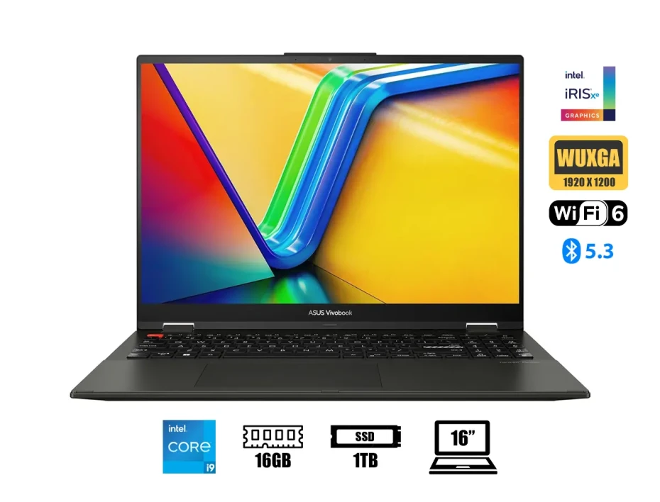 Laptop Asus Core I9-13900h Vivobook Tp3604va-eb94t 2-in-1 (tp3604va-eb94t) 16" Wuxga, Ram 16gb, Ssd 1tb, Touchscreen, Win11, Midnight Black, 13gen.