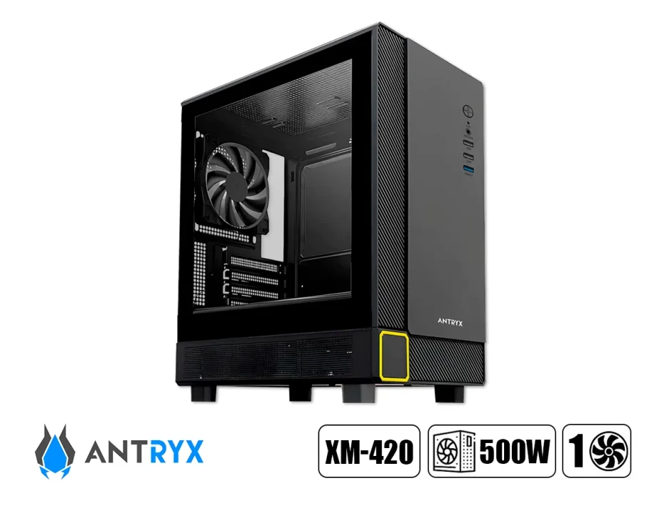 Case Antryx Extreme Xm-420 Fuente 500w (ac-xm420-500cp) Panel De Vidrio, 1 Ventilador, Negro