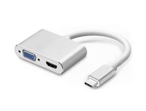 Adaptador De Puerto Usb 3.1 Typo C Macho -- A -- Puerto Hdmi  - Vga  Hembra, Cable De 25 Cm, Color Plata (usb 3.1 Typo-c - A)