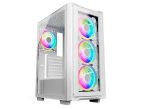 Case Halion Titan Fuente 600w (titan 103) Panel De Vidrio, 4 Ventiladores, Led Rgb, Blanco