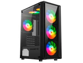 Case Gambyte Shield S/fuente (cs-shi4rbwkg-lg) Paneles De Vidrio, 5 Ventiladores, Led Rainbow, Negro