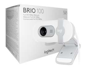 Camara Logitech Brio 100, Con Microfono, Color Blanco Conexion Usb, Resolucion 1920 X 1080p (960-001615)