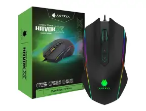 Mouse Antryx Havok X Gaming (agm-5350k) Hasta 12.400 Dpi, 8 Botones, Rgb, Negro