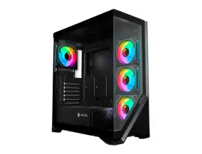 Case Antryx Fx650 Black Gaming S/fuente (ac-fx650k) Paneles De Vidrio, 4 Ventiladores, Led Argb, Negro Usb Arriba