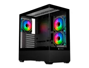 Case Antryx Fx-740 Gaming S/fuente (ac-fx740k) Paneles De Vidrio, 3 Ventiladores, Led Argb, Negro