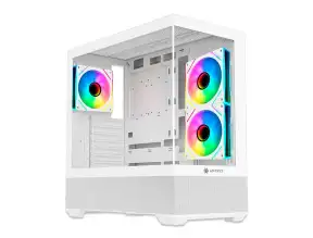 Case Antryx Fx-740 White Gaming S/fuente (ac-fx740w)) Paneles De Vidrio, 3 Ventiladores, Led Argb, Blanco