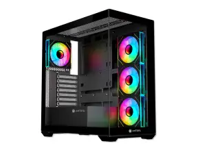 Case Antryx Fx-750 Black Gaming S/fuente (ac-fx750k) Paneles De Vidrio, 4 Ventiladores, Led Argb, Negro