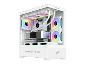 Case Micronics Gamer Machine Icube (icube Mic Gc800wh) Paneles De Vidrio, 4 Ventiladores, Led Rgb, Blanco