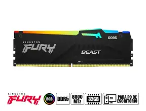 Memoria Ram Kingston Fury Ddr5 32gb Beast (kf560c30bba-32) 6000 Mt/s, Cl30, Negro, Rgb