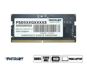 Memoria Para Laptop Sodimm Patriot Ddr5 16gb (psd516g560081s) 5600 Mhz, Negro