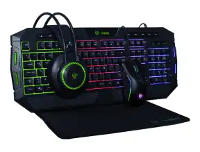 Combo 4 En Uno Vsg Gaming Super Crux Bundle (vg-kmh677) Teclado Led, Mouse Led, Auricular, Pad Mouse, Negro