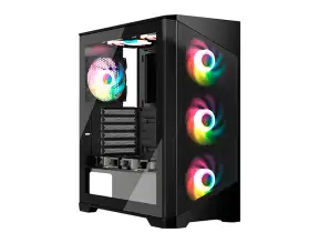 Case Halion Aries 06 Fuente 600w (c-ha-aries-06b) Panel De Vidrio, 4 Ventiladores, Led Rgb, Negro