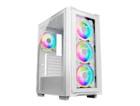 Case Halion Titan Fuente 600w (titan 103) Panel De Vidrio, 4 Ventiladores, Led Rgb, Blanco