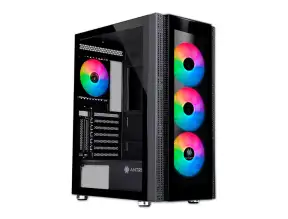 Case Antryx Rx-260 Gaming S/fuente (ac-rx260kfr) Paneles De Vidrio Frontal, 4 Ventiladores, Led Frgb, Negro