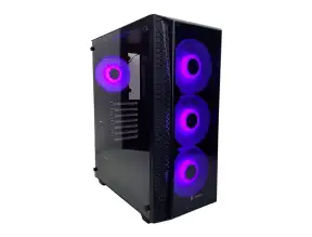 Case Halion Tornado 06 Fuente 600w (c-ha-tornado-e06) Paneles De Vidrio, 4 Ventiladores, Led Argb, Negro