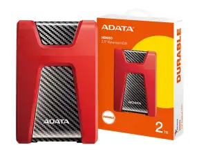 Disco Duro Externo Adata 2tb Hd650 Anti Golpe (ahd650-2tu31-crd) Unidad De Almacenamiento Portable, Usb 3.1, Rojo